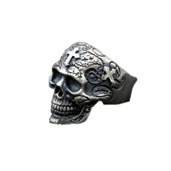 SILVER Новинка, кольцо с черепом, 925 пробы, серебро, тайское серебро, ручная работа, крест с головой призрака, мужские властные кольца в стиле панк для мужчин - Цвет основного камня: SILVER