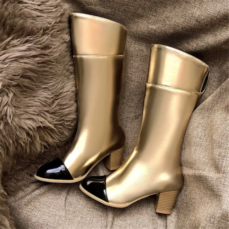 Новинка Сезон осень-зима Сапоги до середины икры Женская обувь Модные сапоги