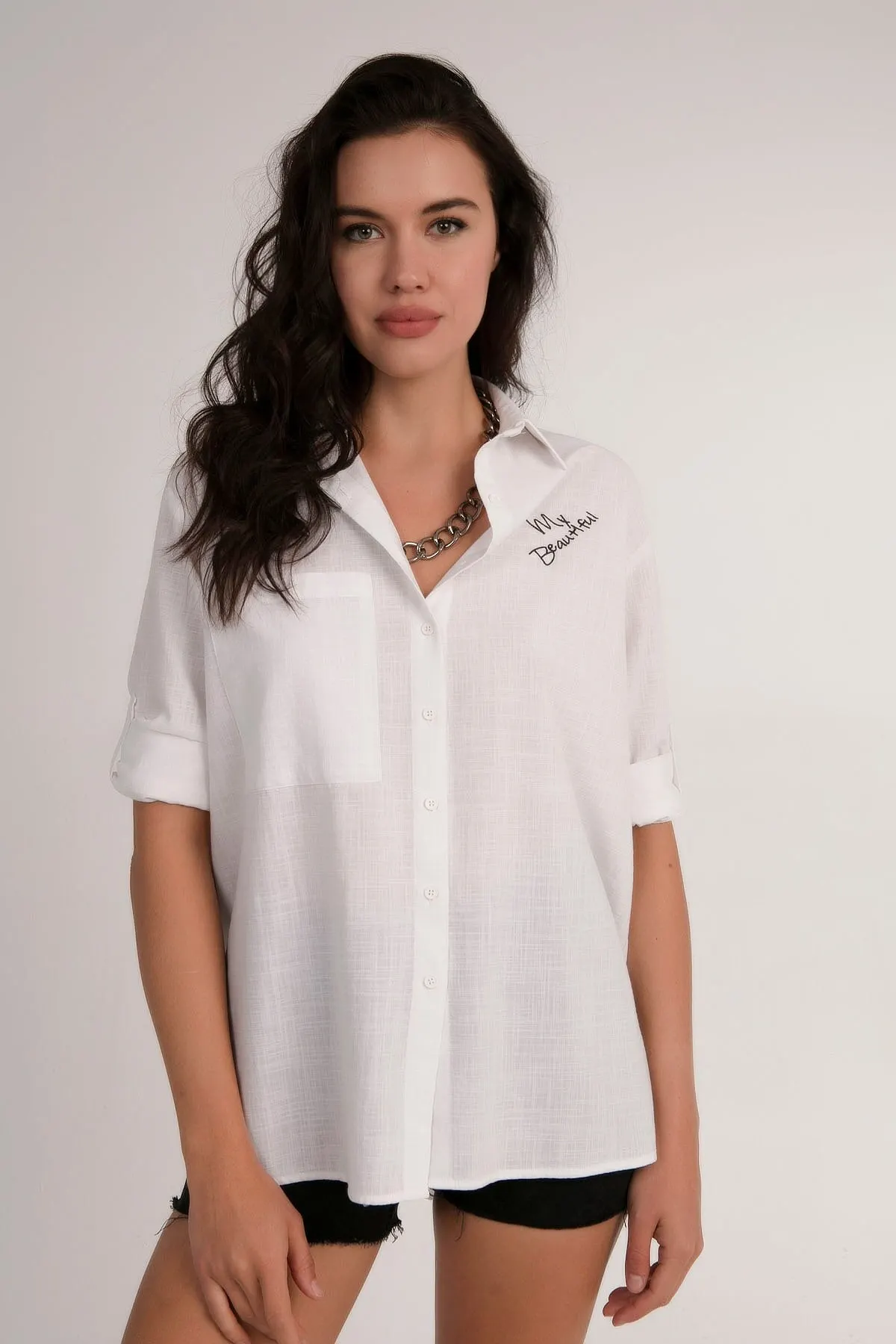 

Women White Embroidery Detailed Shirt