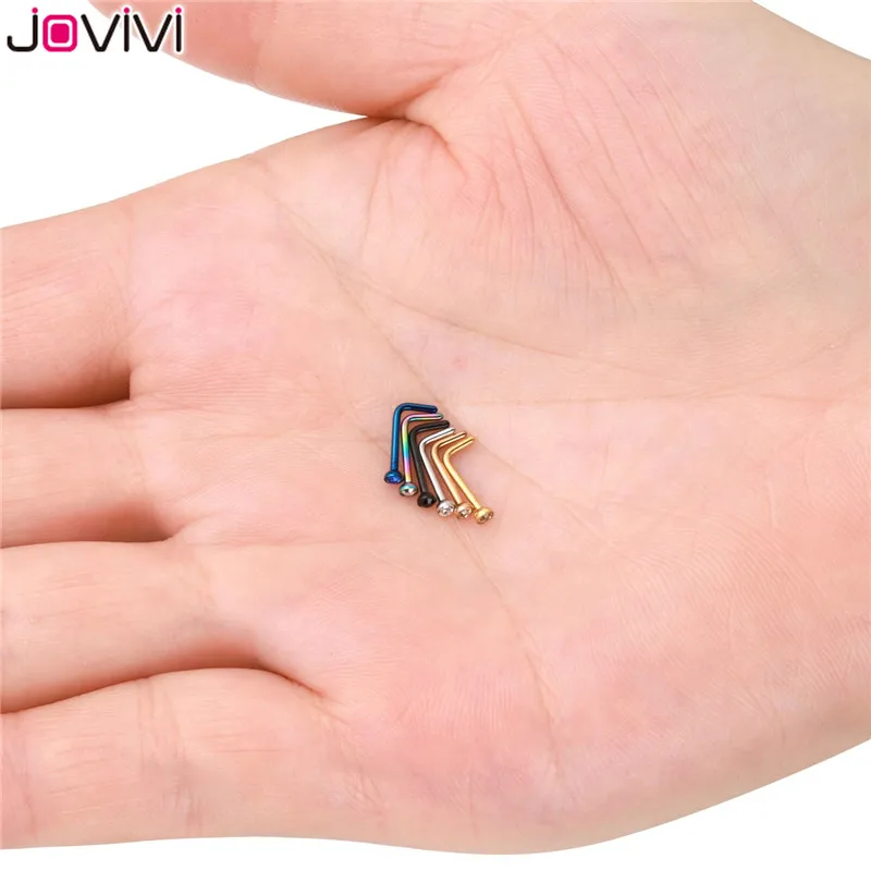 JOVIVI Мода 6 шт. нержавеющая сталь 1,5 мм-3 мм страз 20 г серьги в нос, гвоздики кость ноздрил Pin L форма Бар пирсинг носа ювелирные изделия