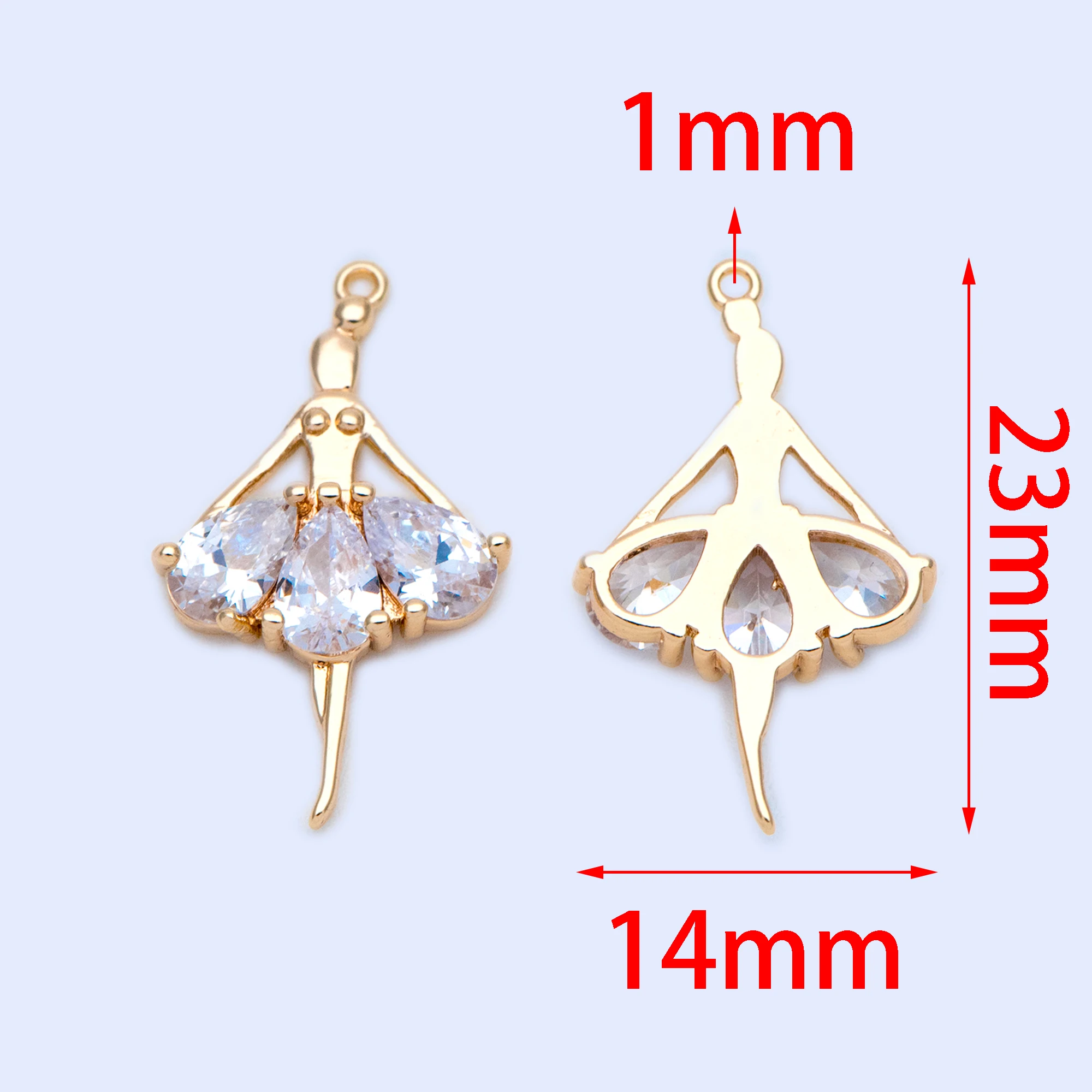 10pcs 18k Gold plated CZ Paved Ballerina Ballet Leap Dancer Charm 23x14mm girl charm (GB-1189) | Украшения и аксессуары