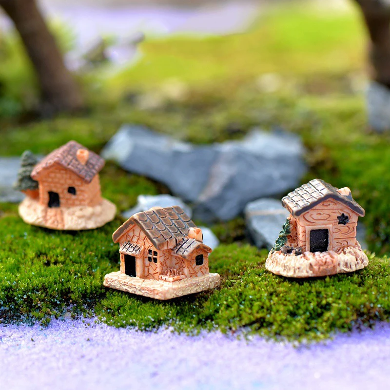 

1pc Mini House Villa Miniature Craft Kids Toys Fairy Garden Miniature Resin House Villa Micro Landscape Bonsai Ornament