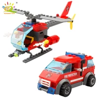 huiqibao 83pcs firefighting fire helicopter car fireman building blocks bricks city construction educational toys for children