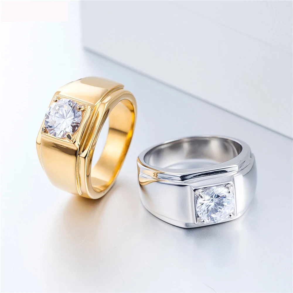 Men Women Stainless Steel Wedding Rings Gold Color Knight Templar Zircon Male Party Ring Medieval Signet Retro Vintag Gifts | Украшения и