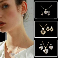 3 styles new pearl necklace earring set hollow heart diamond two piece fashion outdoor for women sweet romantic gifts ladies