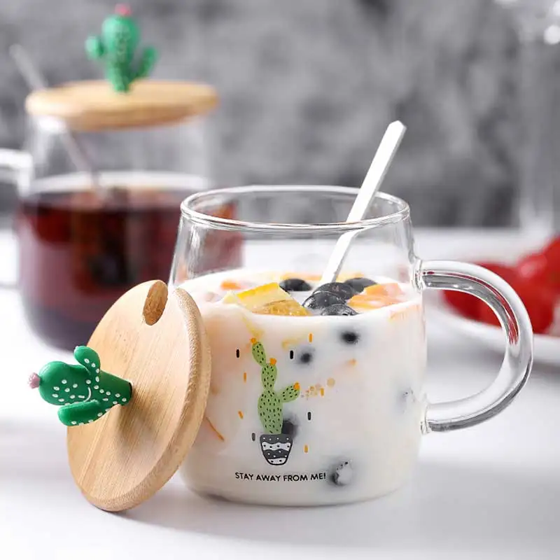 Креативная прозрачная стеклянная чашка С КАКТУСОМ клубничным ананасом молочная