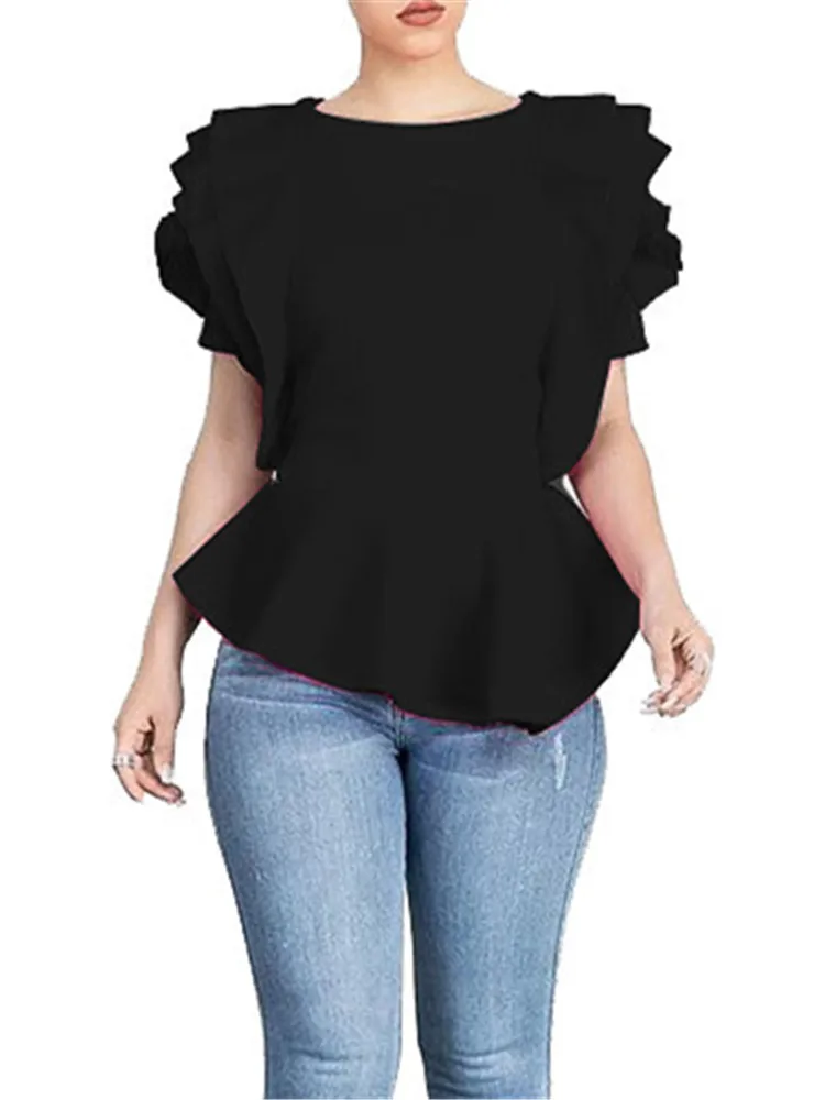 Размера плюс с рукавом в форме лепестка режиме реального Blusa женские топы Zanzea
