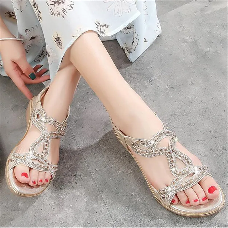 

New style comfortable flat sandals with rhinestones, large size women's shoes, ladies shoes women sandals