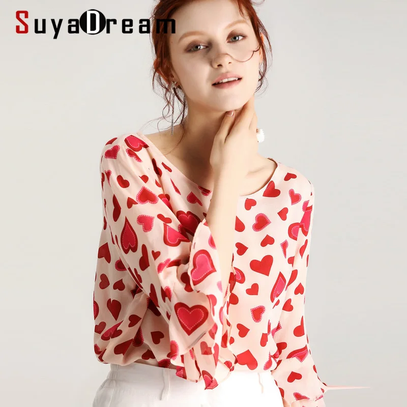 Блузка SUYADREAM женская из 100% натурального шелка блузка с рукавами бабочками и