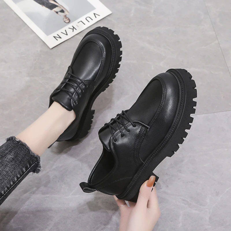 

Women's new casual shoes solid color PU lace-up thick-soled non-slip shoes outdoor lightweight and comfortable women's shoes