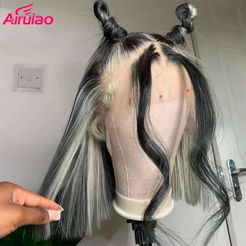 Highlight White Natural Colored Preplucked 613 Blonde Short Bob Human Hair Wigs For Women Lace Frontal Straight HD Wig Pixie Cut | Шиньоны и