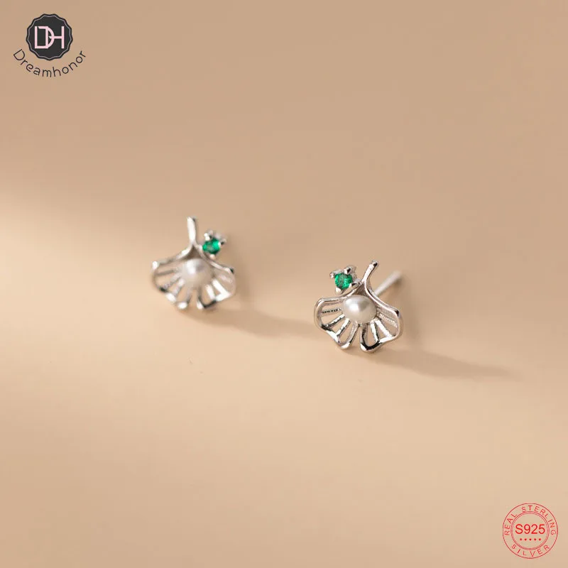 Женские серьги гвоздики в виде гинкго Dreamhonor из стерлингового серебра с голубым