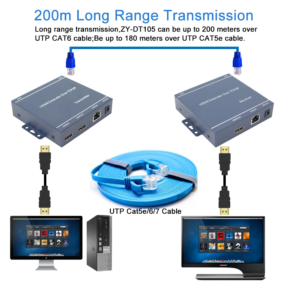 2020 лучший IP HDMI удлинитель 200 м по CAT5e CAT6 кабель RJ45 порты TX RX сеть 1080P ИК TCP IP|hdmi