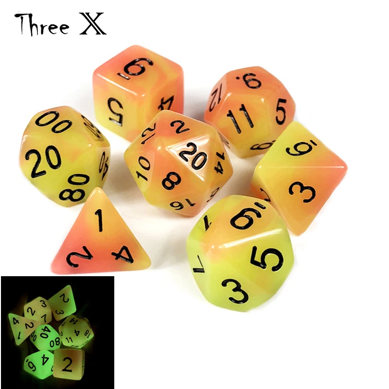 Новое поступление! 7 шт./компл. Светящиеся в темноте разные Цвет кости D4 D20