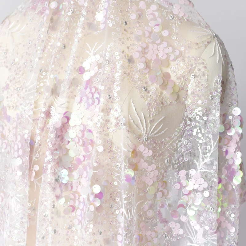 130 см * 1 ярд сказочные розовые блестки бисерные кружевные ткани для свадебного