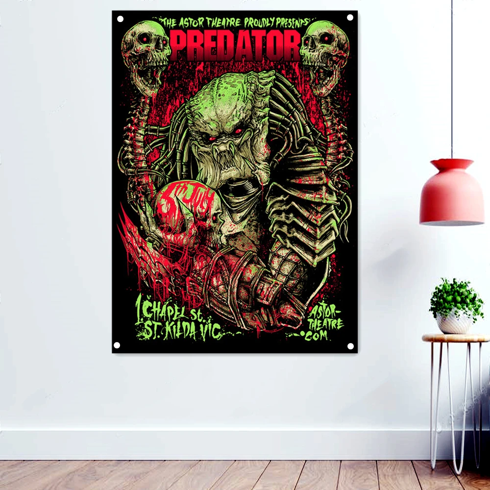 

PREDATOR Scary Dark Art Flag Retro Wall Hanging Cloth Rock Band Death Metal Music Poster Skull Tattoo Banner Interior Decoration