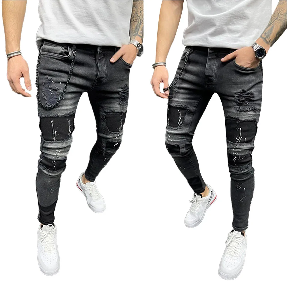 

Men Jeans Multi Pocket Male High Waist Denim Pants Skinny Trousers Streetwear Men Fashion Jeans Patchwork Jeans#w
