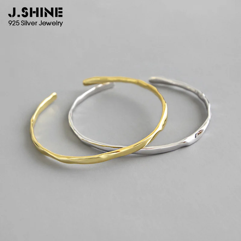 

JShine нерегулярные браслеты из стерлингового серебра 925 пробы, Гладкие Женские браслеты, вогнутые двухцветные Открытые Браслеты, манжеты, мод...