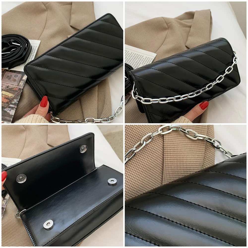 

2021 Fashion Crossbody Bag Female Trending Striped Shoulder Bag Simple And Versatile Small Square Bag Waterproof PU Leather