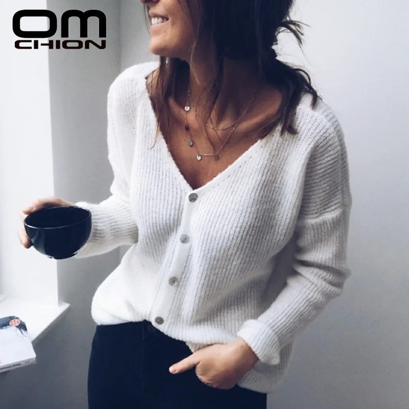 OMCHION Pull Femme 2021 Осень Зима V образный вырез двухсторонняя одежда сексуальный свитер