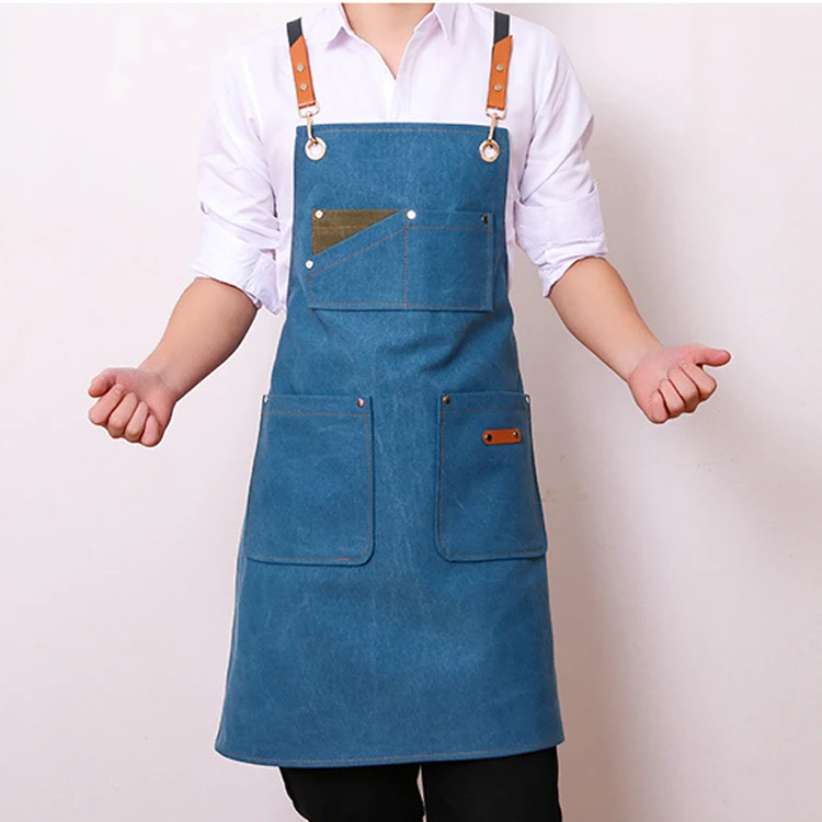 

Solid Canvas Pocket Hairdresser Apron Cooking Baking Chef Pinafore Cafe House Cleaning Bib Women Apron For Kitchen Accessories