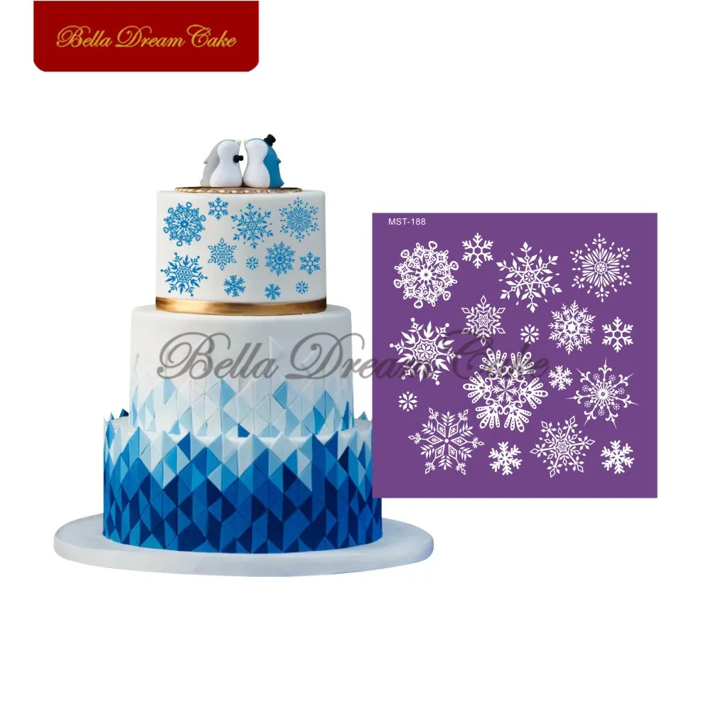 

Рождественский дизайн снежинок трафарет для торта тканевые сетчатые трафареты Свадебная форма для помадки торта инструмент для украшения ...