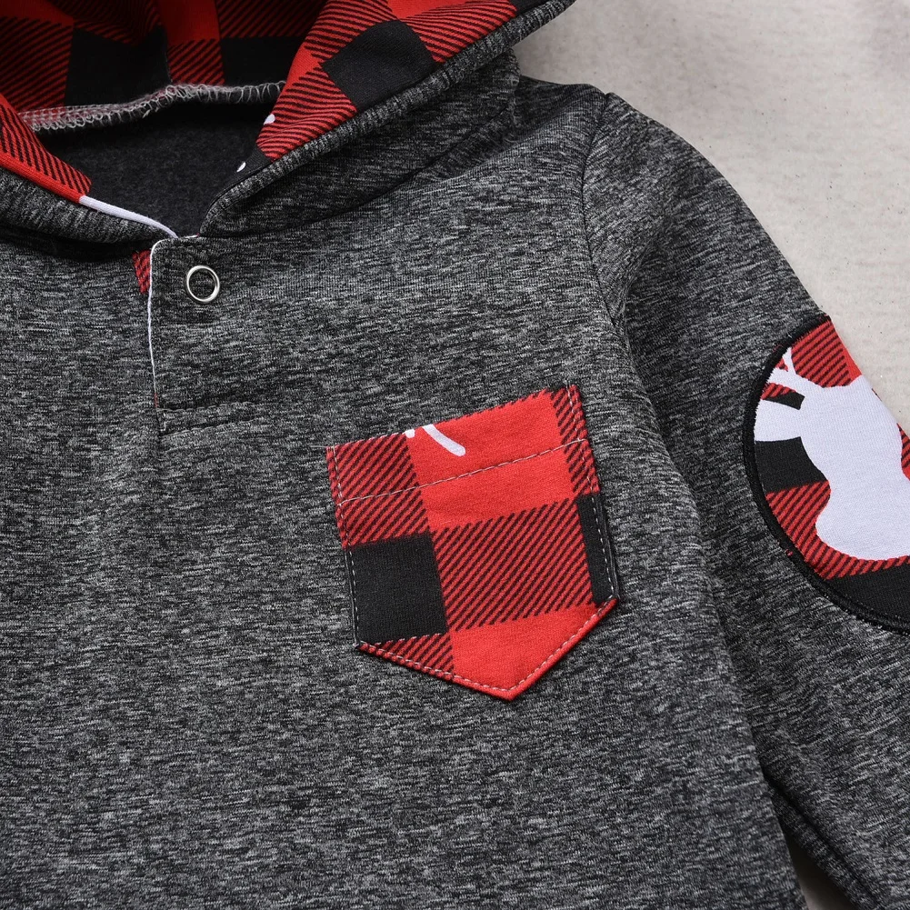 Рождественский комплект одежды От 6 месяцев до 3 лет топ с капюшоном и длинными