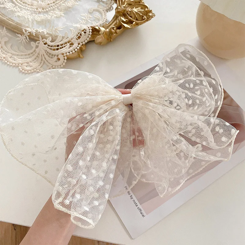 

2021 Korean Big Mesh Bow Hairpins Ladies Lace Fashion Hair Clips Sweet Polka Dot Net Yarn Headdress Retro Hair Accessories