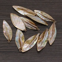 3pcs natural shell pendant mother of pearl shell golden leaf shaped pendant for jewelry making diy necklace earring accessory