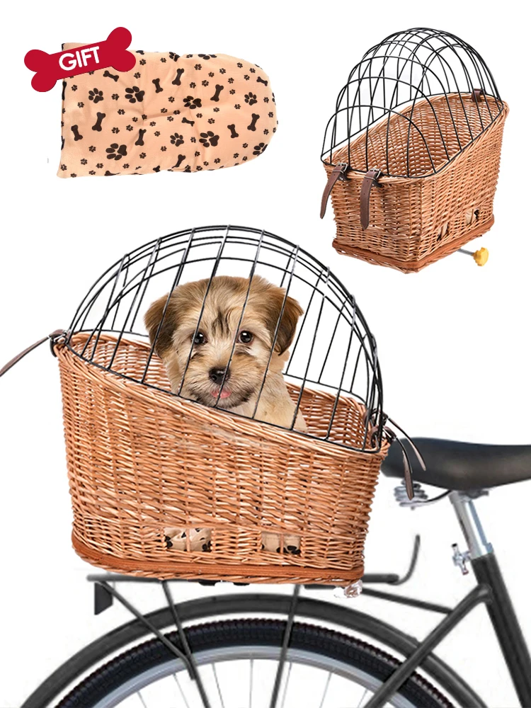 

Dog Bicycle Basket Bike Basket Rear Mount Willow Willow Bicycle Basket Small Pet Cat Dog Cage Carrier For Bikes