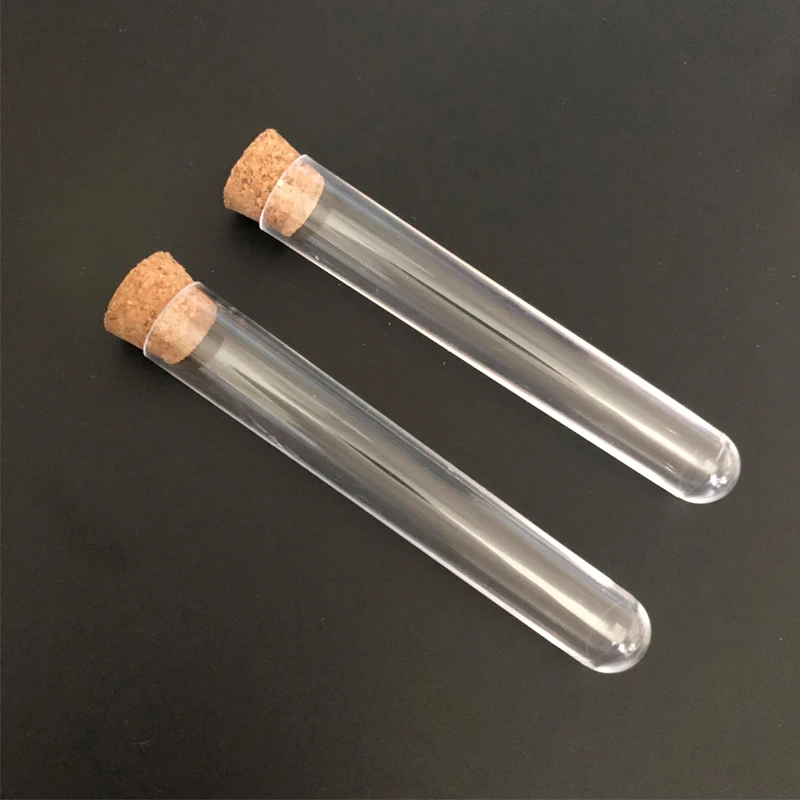 100pieces/pack) 13*78mm Plastic test tube with Cork Cap U-shape bottom Glass Test Tube Substitute Vial for school Laboratory