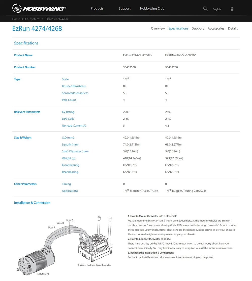 hobbywing ezrun 4274 2200kv 4268 2600kv бесщеточный двигате