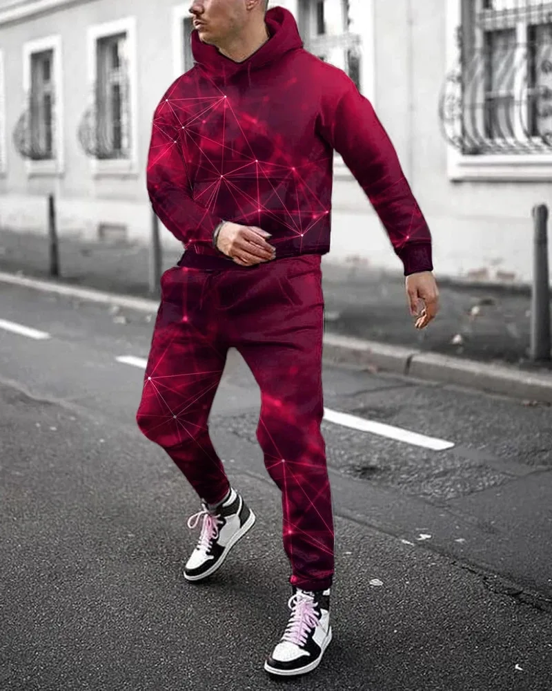 

Geometric autumn and winter 3D printing men's hooded sweater suits men's sportswear sportswear long-sleeved men's clothing suits