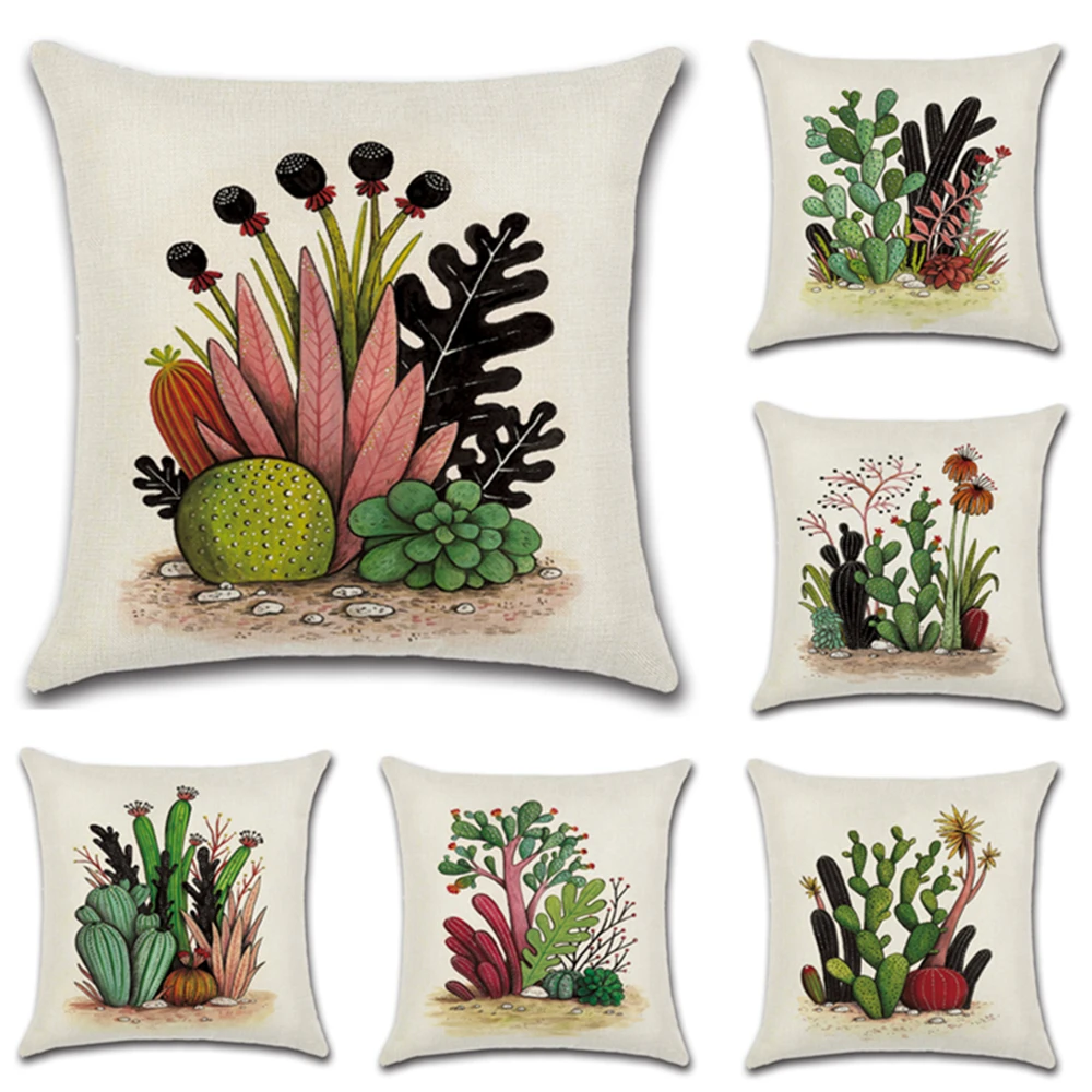 

3D Cactus Nature Landscape Printing Pillow Case Linen Sofe Decorative Pillowcases Tropical Plants Car Throw Cushion Cover