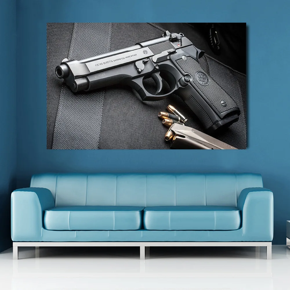 Pistol Decorative Painting Modern Style Canvas Poster Arms Wall Pictures for Living Room Man's Power | Дом и сад