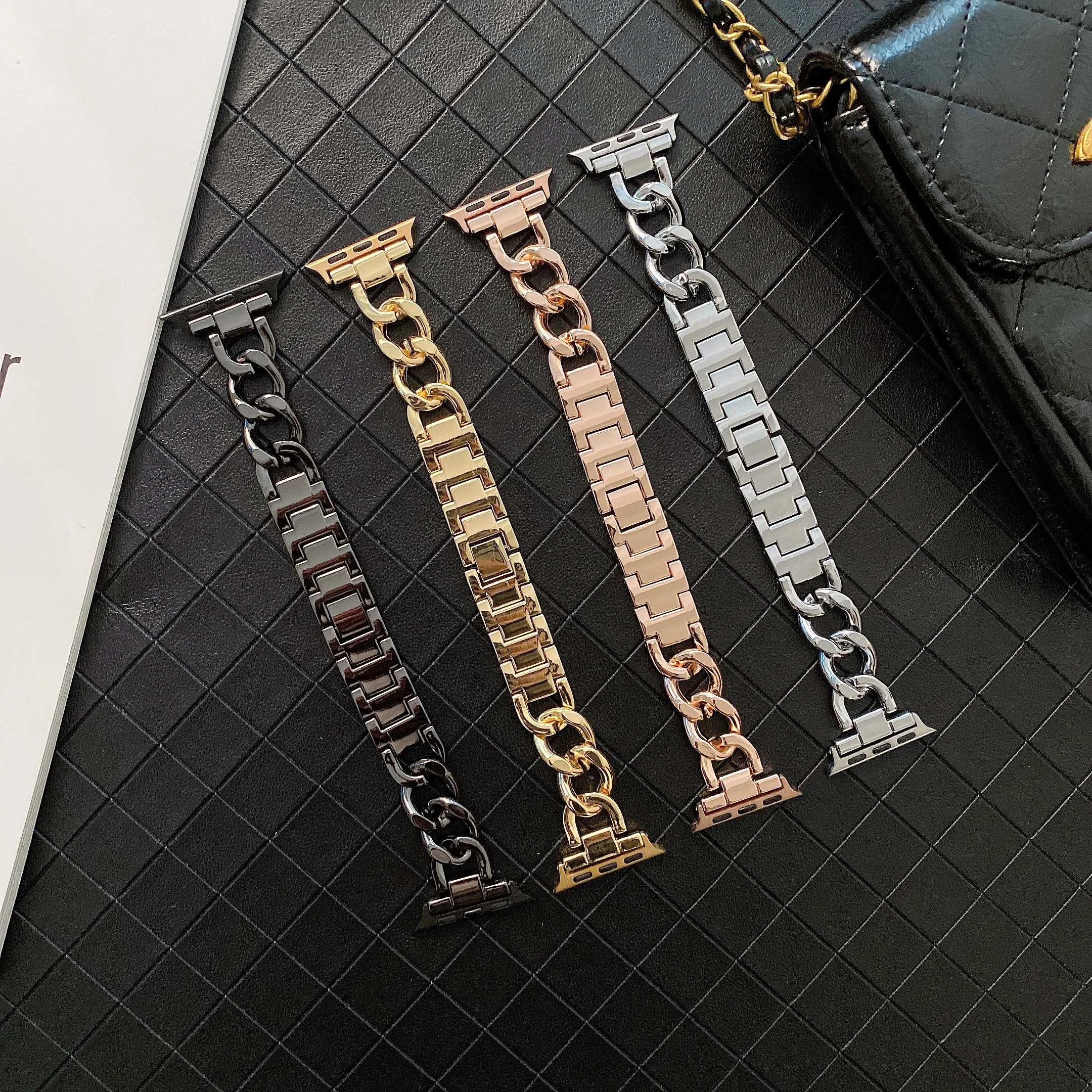 

GOOSUU for Apple Watch Chain Strap Stainless Steel Band Series 76 SE 5 4 3 40 41 45mm Watchband Bracelet for Iwatch se 38mm 42mm
