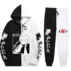 Модный трендовый летний осенний комплект из 2 предметов унисекс с аниме Токийский Мстители принт свободная Лоскутная тонкая толстовка + лоскутные брюки