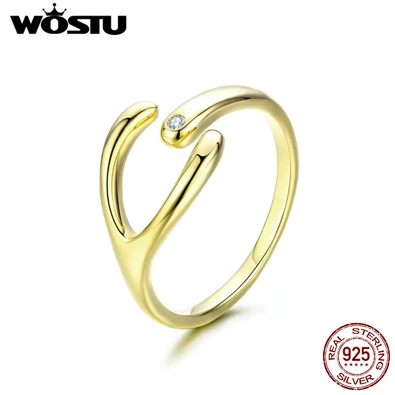 WOSTU, простой дизайн, золотой цвет, минималистичные кольца, 925 пробы, серебро, регулируемое кольцо для женщин, Свадебные Роскошные ювелирные изделия CTR031