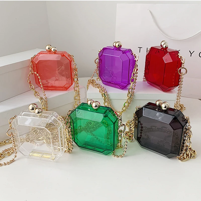 

Western Style Pure Color Transparent Jelly Small Box Bags Female 2021 New Fashion PVC Tide Chain Shoulder Crossbody Lipstick Bag