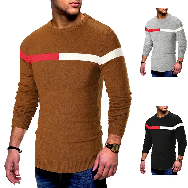 Мужской свитер вязаный пуловер одежда Modis Повседневный приталенный с круглым