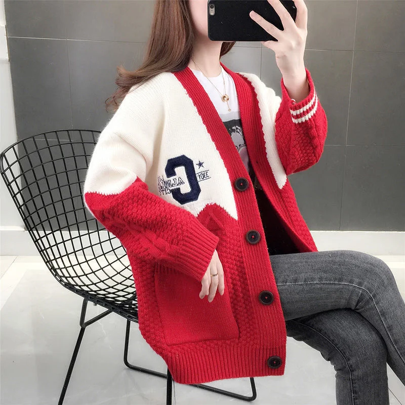 

2022 new women's clothing early spring Korean loose net red knitted cardigan women's spring and autumn lazy style sweater coat