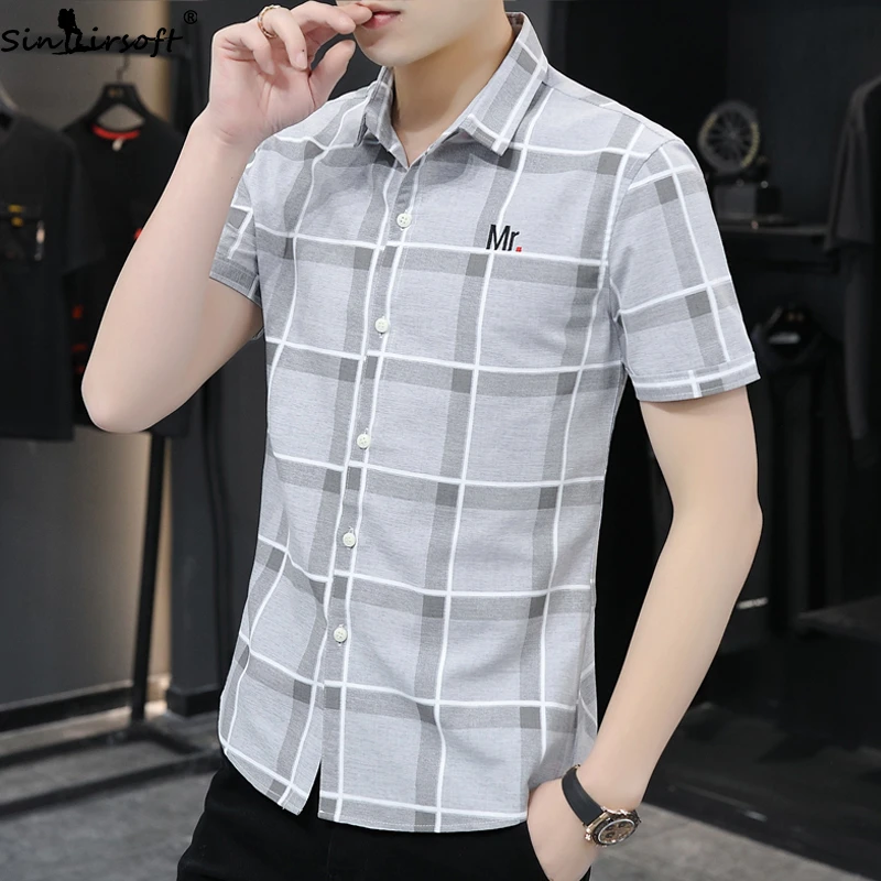 Men's Summer Slim Lapel Plaid Short Sleeve Shirt Men Cotton Soft Trend Trendy Casual Mens Teen Style | Мужская одежда