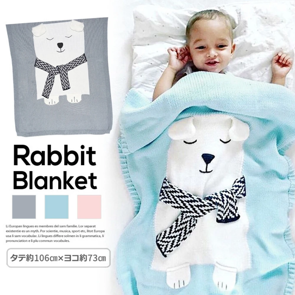 

Baby Kids Cotton Blanket Warm Cartoon Bear Rabbit Knitting Blanket Cute Stroller Wrap Infant Swaddle for Bed Bedding Quilt
