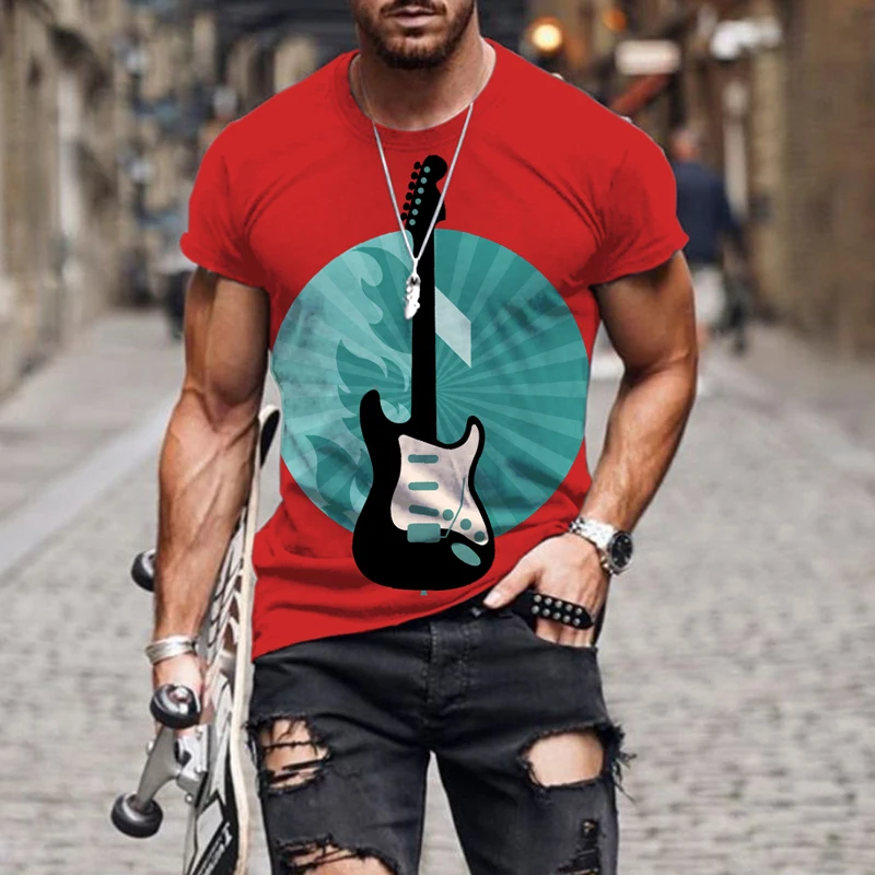 

Summer Fashion New Musical instrument guitar t shirts For Men 3D Personality Creative Trend Pattern Print T-shirts Men clothing