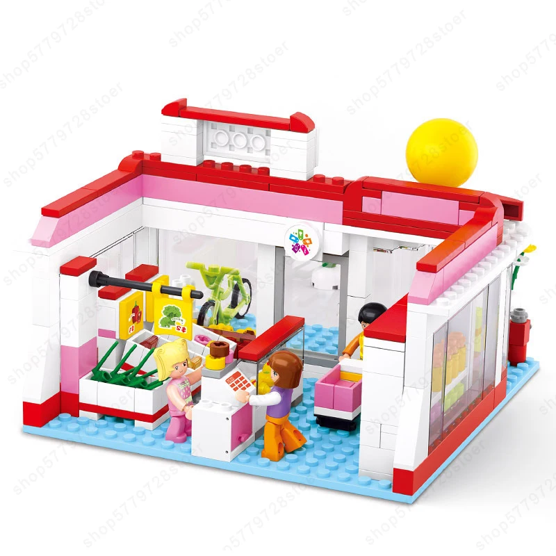 

Sluban Building Block Girl Dream Friends Convenience Store Miniature with Furniture Accessories Doll House Toys for Childre Gift