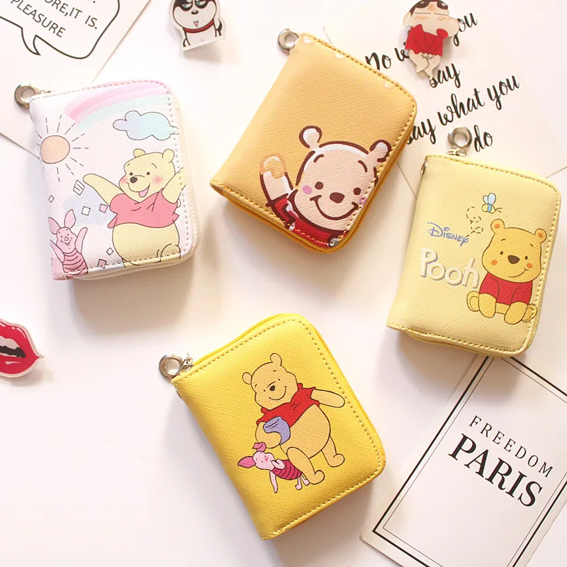 Disney's new pu cartoon princess creative Winnie the Pooh small fresh and cute girl wallet short zipper coin purse