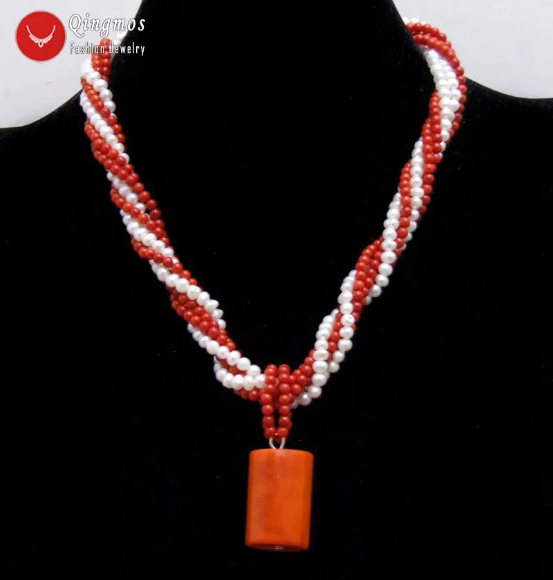 Qingmos 25 мм натуральное оранжевое коралловое ожерелье с кулоном для женщин 4