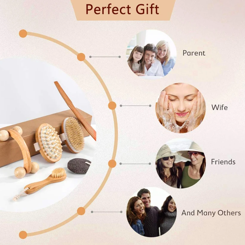 Набор кистей для сухого отшелушивания тела TREESMILE натуральная щетка омертвевшей