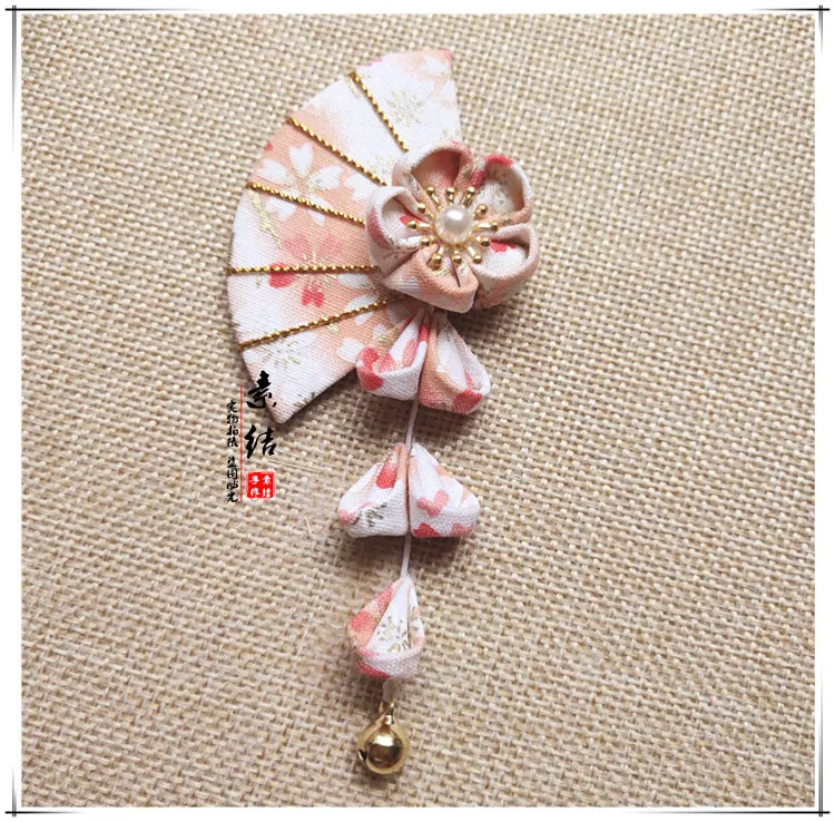 Handmade Tsumami Zaiku Kanzashi Fan Sakura Hair Clip Traditional Japanese Ancient Tassel Kimono Accessories Geisha Hairpin | Тематическая