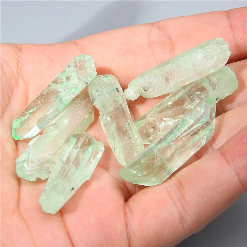 10 шт. светло зеленые необработанные кварцевые кристаллы бусины с отверстием